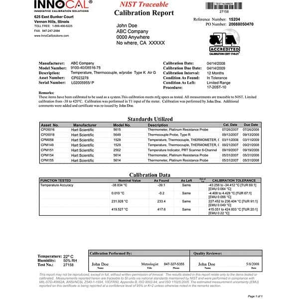 InnoCal NISTTraceable Calibration; Load Cell (5 Points) from ColeParmer