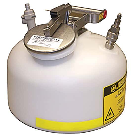 Justrite 12165 Quick-Disconnect Disposal Can, Stainless Steel or Polypropylene Fittings, 2 Gal