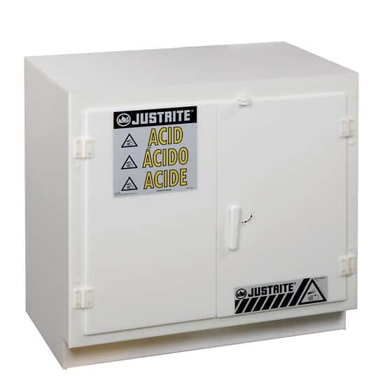 Justrite 24010 Corrosives/Acids Plastic Safety Cabinet, Undercounter, Manual Close, 2 Doors, 24 Gal