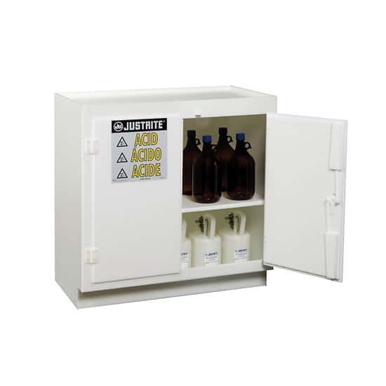 Justrite 24015 Corrosives/Acids Plastic Safety Cabinet, Stand Alone, Manual Close, 2 Doors, 24 Gal