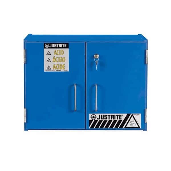 Justrite 24120 Wooden Laminate Corrosive Safety Cabinet, Benchtop, Manual Close, 2 Doors, 4 Gal