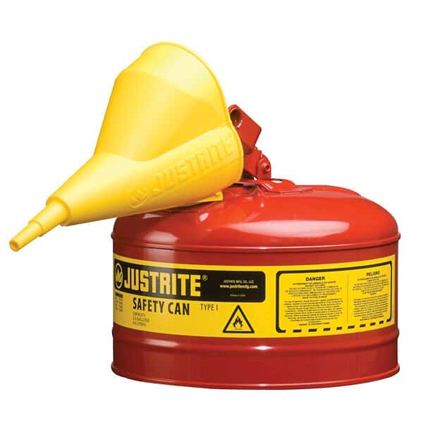 Justrite 7150100 Steel Safety Can for Flammables, Type I, Flame Arrester, 5 Gal