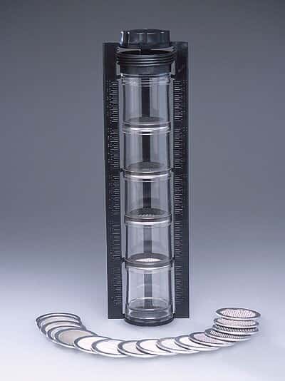 Keck Sieve Shaker Kit, stainless steel screens, acrylic cylinders, ABS frame