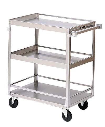 Lakeside Carts 316 Stainless Steel Equipment Cart, Guard Rails, Three 24 x 15.5 in Shelves; 200 lb Capacity