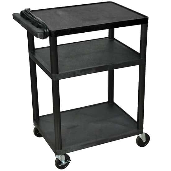 Luxor AV Utility Cart, Three Flat Shelves, Black; 34