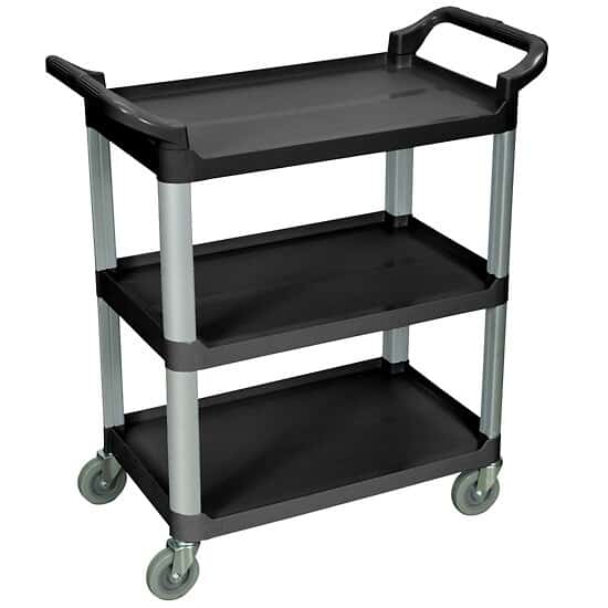 Luxor Serving Cart, Three Shelves, 200 lb, Black