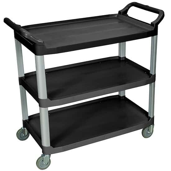 Luxor Serving Cart, Three Shelves, 300 lb, Black