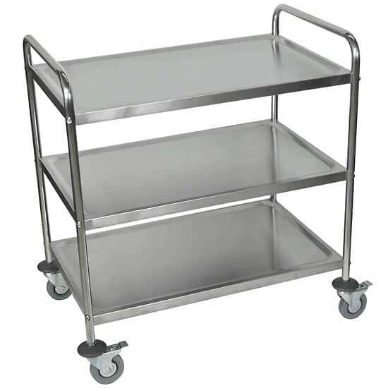 Luxor Multipurpose Utility Cart, Stainless Steel, Three Shelves, 200 lb Capacity