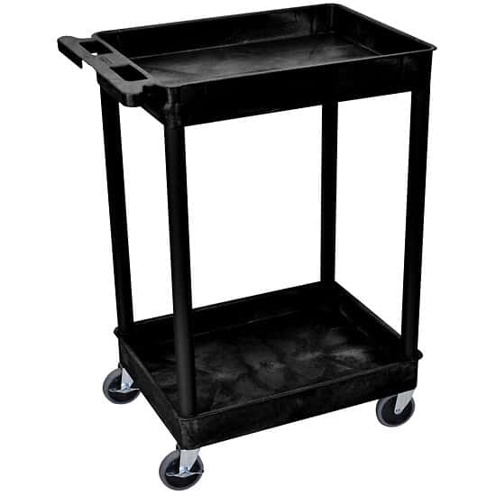 Luxor Tub Shelf Utility Cart with Two 23/4" Tub Shelves, Black from