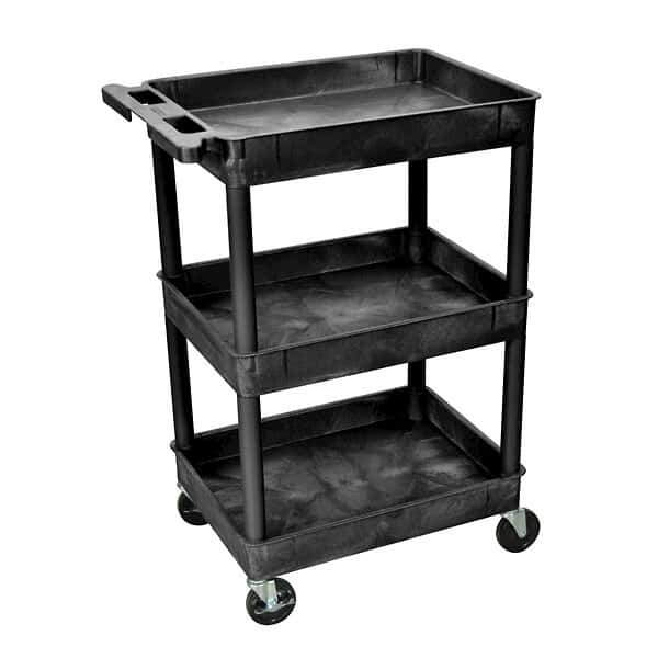 Luxor Tub Shelf Utility Cart with Three 23/4" Tub Shelves, Black from