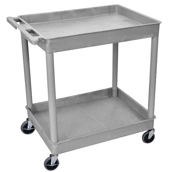 Luxor Tub Shelf Utility Cart, Large, with Two 23/4" Tub Shelves, Gray
