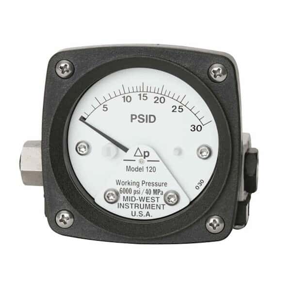 Mid-West Instrument 120-AA-00-O(AA)-30P Piston Type Differential Pressure Switch, 30 psi, Al, Grommet