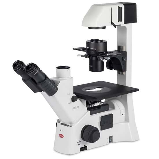 Motic Instruments AE31E Inverted Trinocular Microscope, LED or Halogen, 40 to 400X; 100-240 VAC
