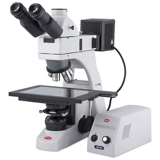 Motic Instruments BA310MET-T Advanced Trinocular Metallurgical Microscope, Incident and Transmitted Light, 240 x 140 mm Stage; 100-240 VAC