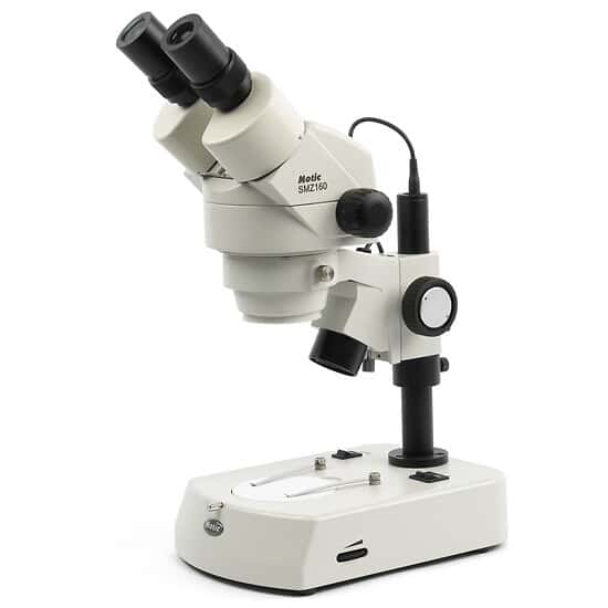 Motic Instruments SMZ-160-BLED Stereozoom Binocular Microscope with LED Incident and Transmitted Illuminators; 100-240 VAC