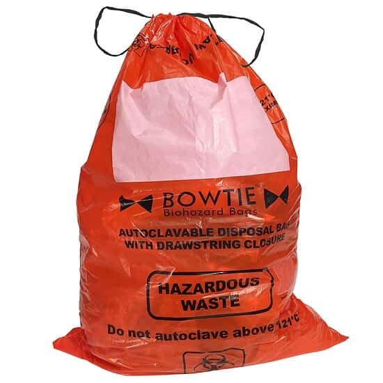 MTC Bio Bowtie Biohazard Bags with Drawstring, Autoclavable, 25