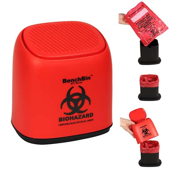 MTC Bio BenchBin™ Benchtop Biohazard Bin Starter Kit, includes 400 Autoclave/Biohazard Bags