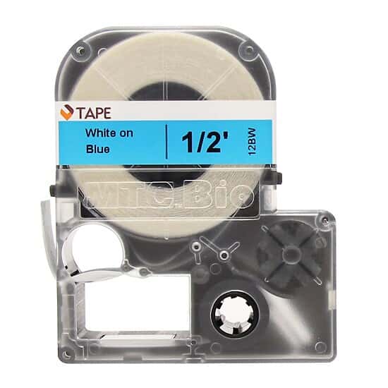 MTC Bio 26' Cassette of 12mm Lab Tape, Blue w/ White Print