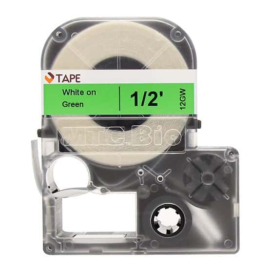 MTC Bio   26' Cassette of 12mm Lab Tape, Green w/ White Print