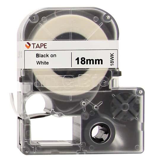MTC Bio   26' Cassette of 18mm Lab Tape, White w/ Black Print