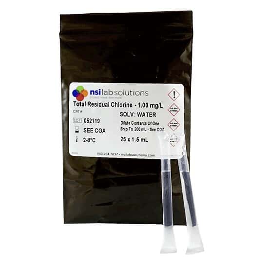 NSI Lab Solutions QCI-118 Ultra-Low Chlorine Accuracy Check Snip™ CRM, 0.100 mg/L, 1.5 mL; 25/PK
