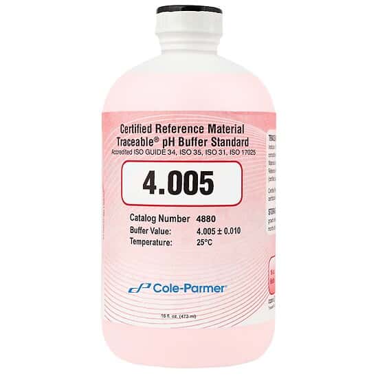 Oakton Traceable® pH Standard Buffer with Calibration, Red, pH 4.005