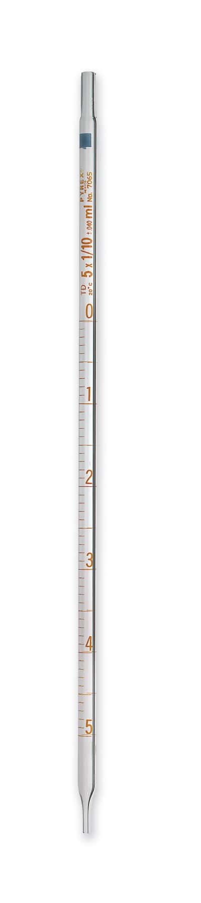 Pyrex 7070-1 Glass Measuring/Mohr Pipettes, Serialized/Certified, 1 mL; 6/Cs
