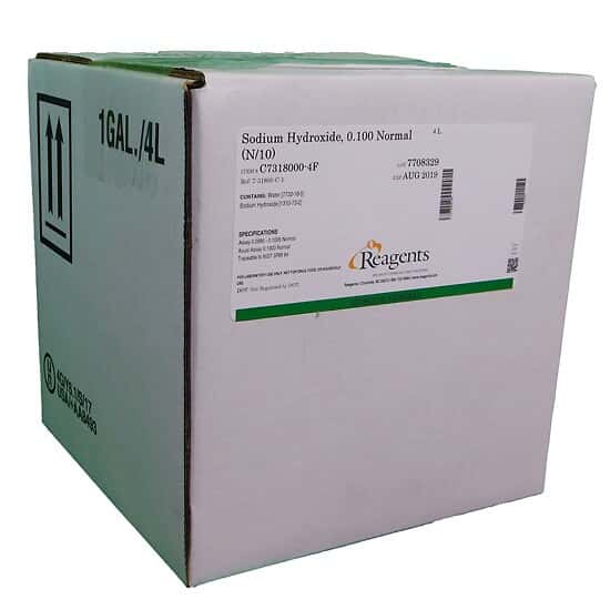 Reagents Sodium Hydroxide, 0.10N, Standardized, Cubitainer® Package, 4 L