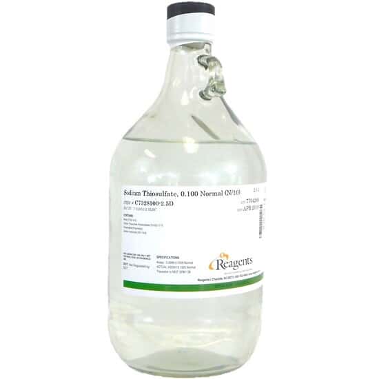 Reagents Sodium Thiosulfate, 0.10N, Standardized, Clear Glass Bottle, 2.5 L