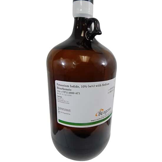 Reagents Potassium Iodide, 10% (w/v), 4L, Volumetric, Safety Coated Amber Glass Bottle