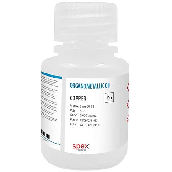 Spex ORG-CU8-4Z Copper Organometallic Standard, 5,000 µg/mL in Base Oil 75; 50 g