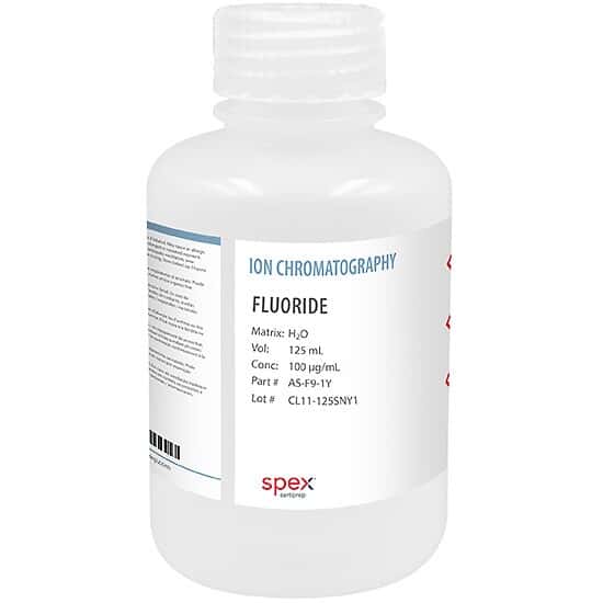 Spex AS-F9-1Y Fluoride (F)- Single-Element Ion Anion Standard, 100 µg/mL (100 ppm) in H2O, 125 mL