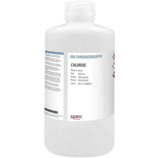 Spex AS-CL9-1X Chloride Single-Element Ion Anion Standard, 100 µg/mL in H2O; 500 mL