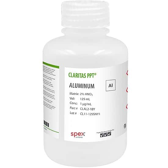 Spex CLAL2-1BY Claritas PPT® Grade Aluminum, 1 µg/mL for ICP-MS in 2% HNO3; 125 mL