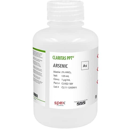 Spex CLAS2-1BY Claritas PPT® Grade Arsenic, 1 µg/mL for ICP-MS in 2% HNO3; 125 mL