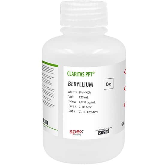Spex CLBE2-2Y Claritas PPT® Grade Beryllium, 1,000 µg/mL for ICP-MS in 2% HNO3; 125 mL