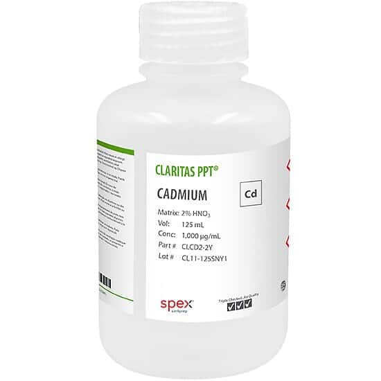 Spex CLCD2-2Y Claritas PPT® Grade Cadmium, 1,000 µg/mL for ICP-MS in 2% HNO3; 125 mL