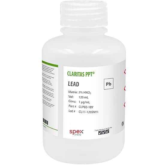 Spex CLPB2-1BY Claritas PPT® Grade Lead, 1 µg/mL for ICP-MS in 2% HNO3; 125 mL