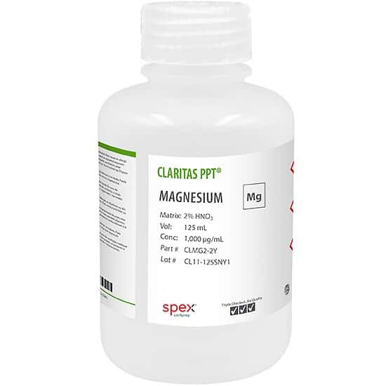 Spex CLMG2-2Y Claritas PPT® Grade Magnesium, 1,000 µg/mL for ICP-MS in 2% HNO3; 125 mL