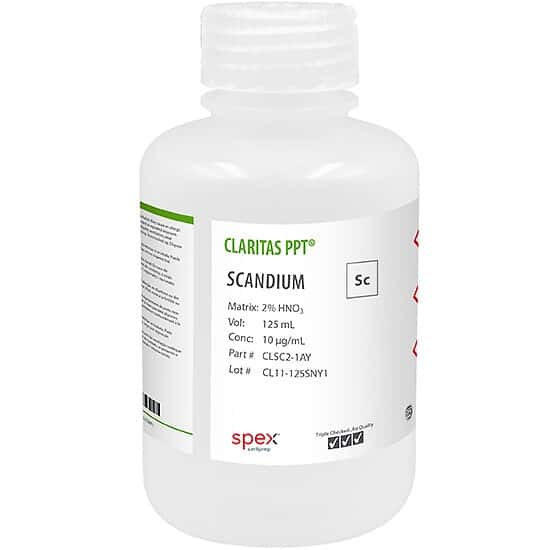 Spex CLSC2-1AY Claritas PPT® Grade Scandium, 10 µg/mL for ICP-MS in 2% HNO3; 125 mL