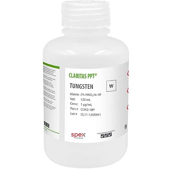 Spex CLW2-1BY Claritas PPT® Grade Tungsten, 1 µg/mL in 2% HNO3/tr. HF; 125 mL