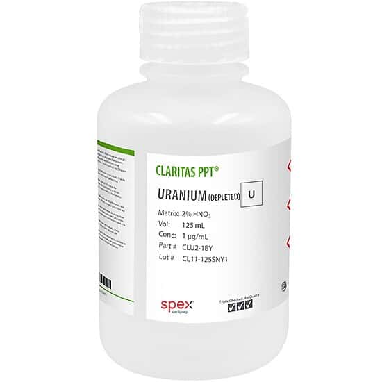 Spex CLU2-1BY Claritas PPT® Grade Uranium (Depleted), 1 µg/mL in 2% HNO3; 125mL
