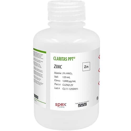 Spex CLZN2-2Y Claritas PPT® Grade Zinc, 1,000 µg/mL for ICP-MS in 2% HNO3; 125 mL
