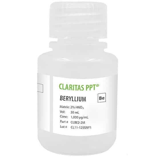 Spex CLBE2-2M Claritas PPT® Grade Beryllium, 1,000 µg/mL for ICP-MS in 2% HNO3; 30 mL