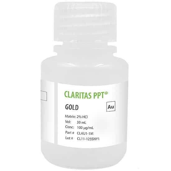 Spex CLAU1-1M Claritas PPT® Grade Gold, 100 µg/mL for ICP-MS in 2% HCl; 30 mL