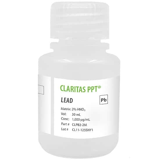 Spex CLPB2-2M Claritas PPT® Grade Lead, 1,000 µg/mL for ICP-MS in 2% HNO3; 30 mL