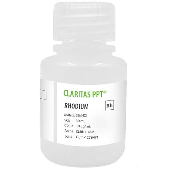 Spex CLRH1-1AM Claritas PPT® Grade Rhodium, 10 µg/mL for ICP-MS in 2% HCl; 30 mL