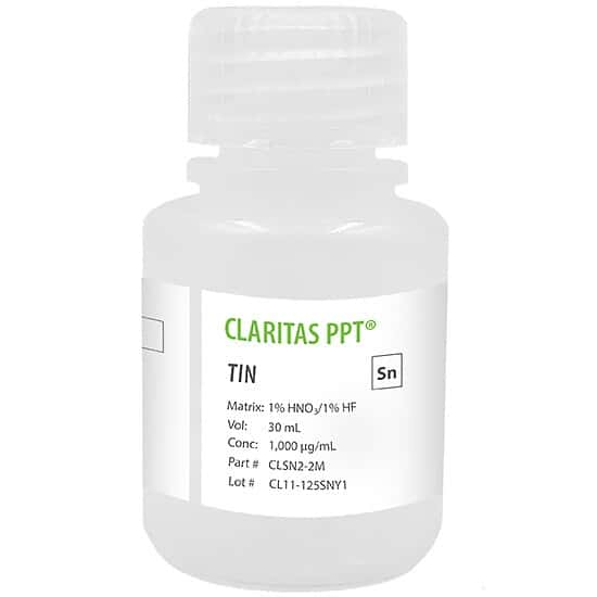 Spex CLSN2-2M Claritas PPT® Grade Tin, 1,000 µg/mL for ICP-MS in 1% HNO3/1% HF; 30 mL