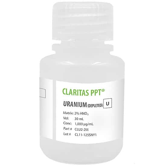 Spex CLU2-2M Claritas PPT® Grade Uranium (Deplt), 1,000 µg/mL in 2% HNO3; 30mL