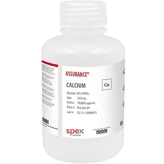 Spex PLCA2-3Y Assurance® Grade Calcium, 10,000 µg/mL, for AA and ICP in 5% HNO3; 125 mL